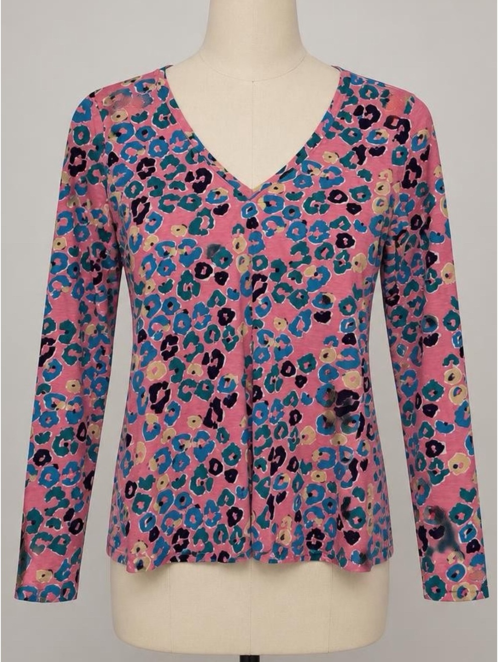 Lilly Pulitzer Jodie Long Sleeve V-Neck Top pink SunKissed Paws leopard print XS